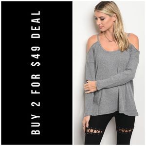 ❄️LAST3️⃣//COLD SHOULDER GRAY WAFFLE TOP